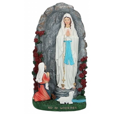 Olv Lourdes met Bernadette in grot 15 cm