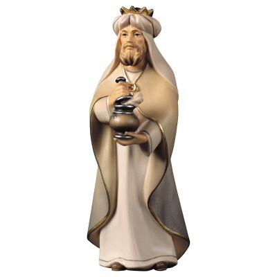 Koning 12 cm houtsnijwerk  "wasserfarbe" gekleurd