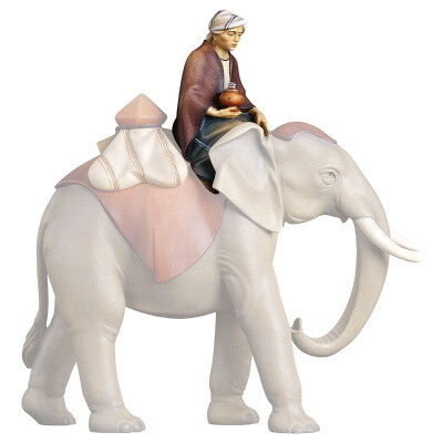 Drijver van olifant 12 cm houtsnijwerk  "wasserfarbe" gekleurd