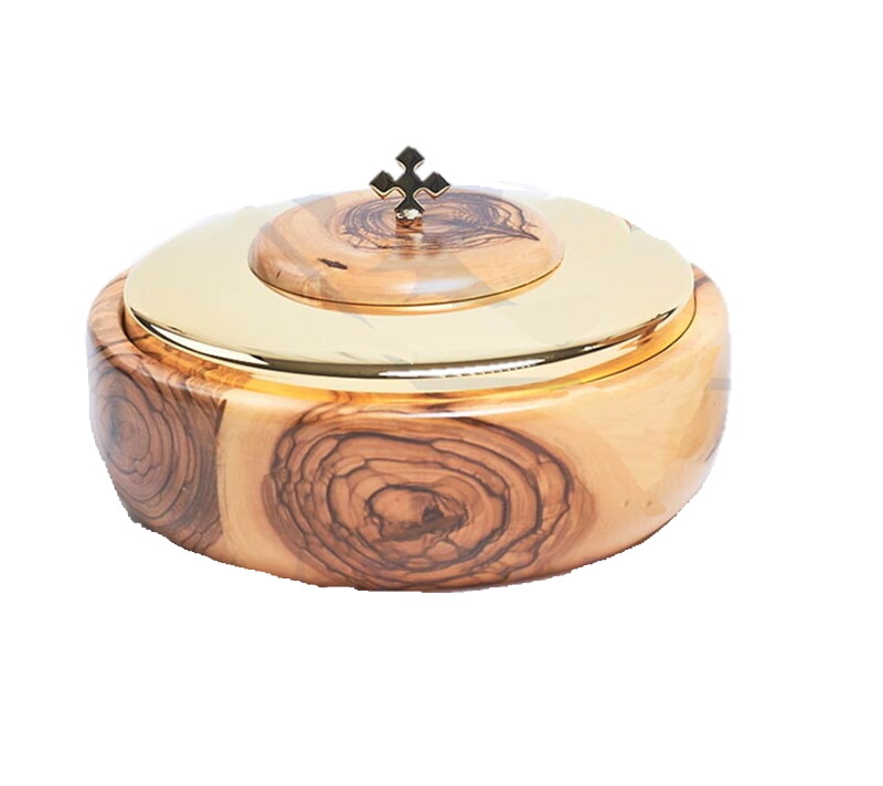 Calice 9 cm Ø 14 cm  olijfhout - goud