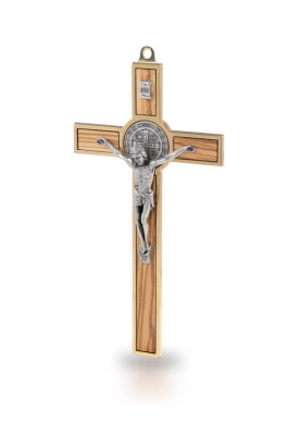 Kruis Benedictus 20 cm  metaal - olijfhout