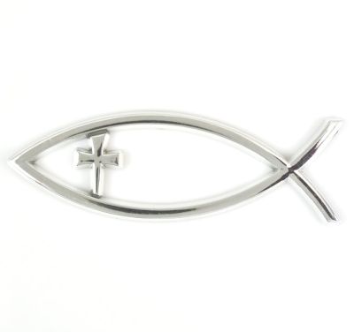 Ichtus met kruis ZELFKLEVEND 14 x 4.5 x 0.7 cm