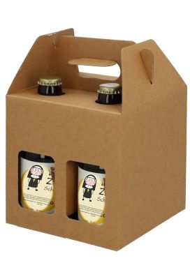 Kartonnen verpakking voor 4 flesjes (dikbuik) BRUIN Kartonnen verpakking voor 4 flesjes (dikbuik) BRUIN