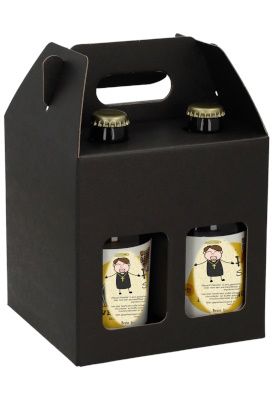 Kartonnen verpakking voor 4 flesjes (dikbuik) ZWART