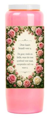 Noveenkaars DEZE KAARS BRANDT VOOR U - ROZENGEUR - VREDE &amp; LIEFDE -