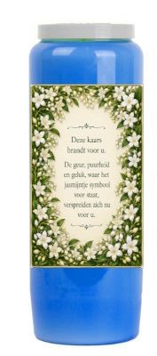 Noveenkaars DEZE KAARS BRANDT VOOR U - JASMIJNGEUR -PUURHEID &amp; GELUK -