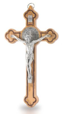 Kruis Benedictus 20 cm  metaal - olijfhout