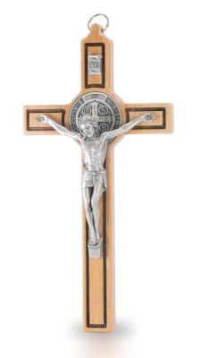 Kruis Benedictus 20 cm  metaal - olijfhout