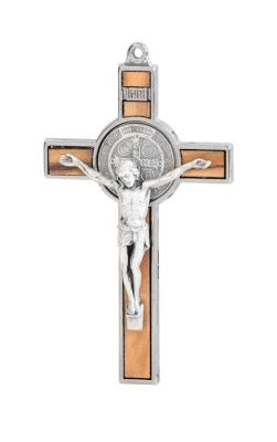 Kruis Benedictus 8 cm  metaal - olijfhout