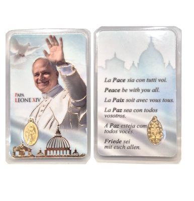 Paus Leo XIV Plastic Kaartje met Medaille en Gebed