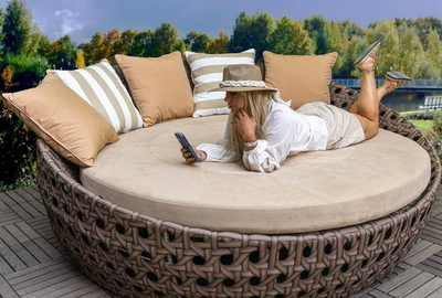 Садове кругле ліжко з ротангу- Емма