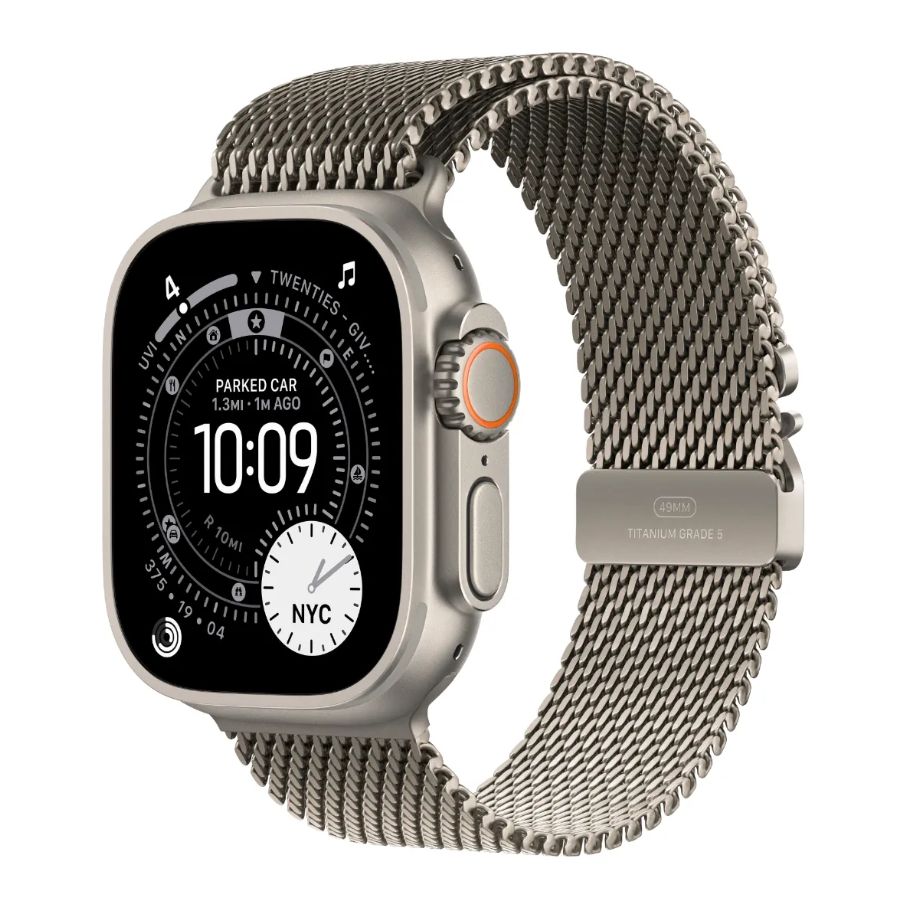 Apple Watch Ultra 3 GPS + Cellular 49mm Natural Titanium Case with Natural Titanium Milanese Loop (MEWY4)