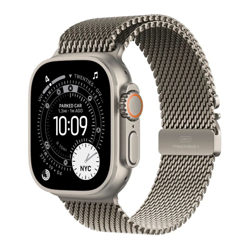 Apple Watch Ultra 3 GPS + Cellular 49mm Natural Titanium Case with Natural Titanium Milanese Loop (MEWY4)