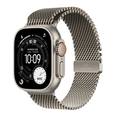 Apple Watch Ultra 3 GPS + Cellular 49mm Natural Titanium Case with Natural Titanium Milanese Loop (MEWY4)