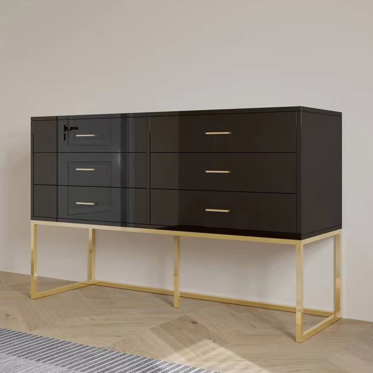 6 Drawer Chest of Drawers - Black &amp; Gold