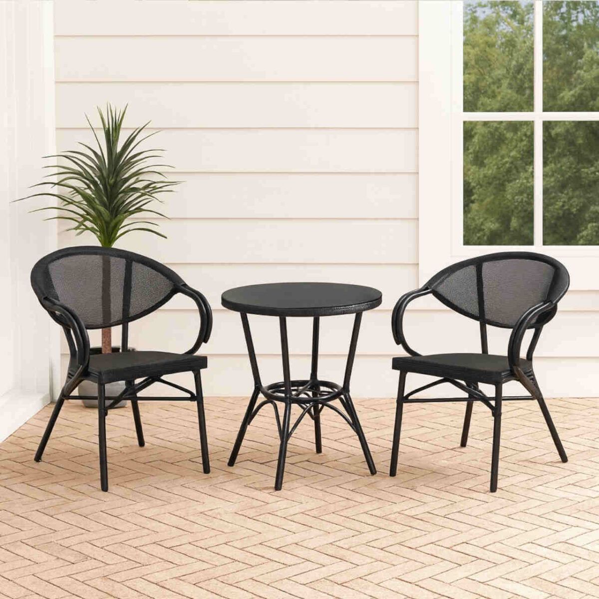 Outdoor Table and Chair Set - Black &amp; Grey