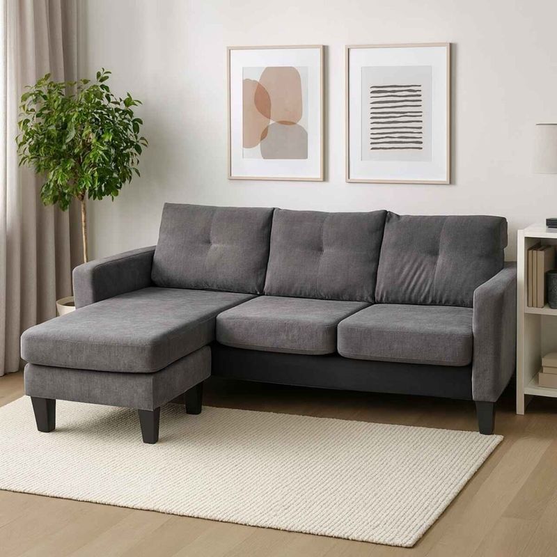 3 Seater Sofa with Ottoman - Grey