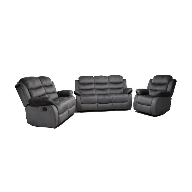 3 Piece Recliner Sofa Set - Grey