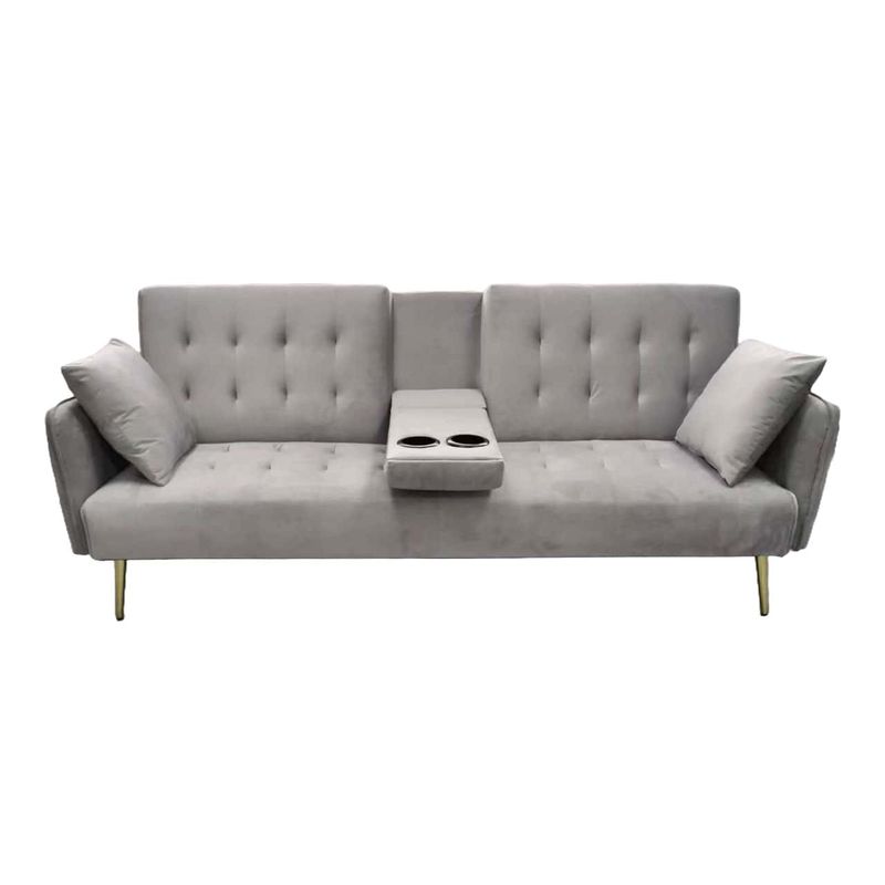 Sofa Bed With Cupholders - Light Grey Velvet