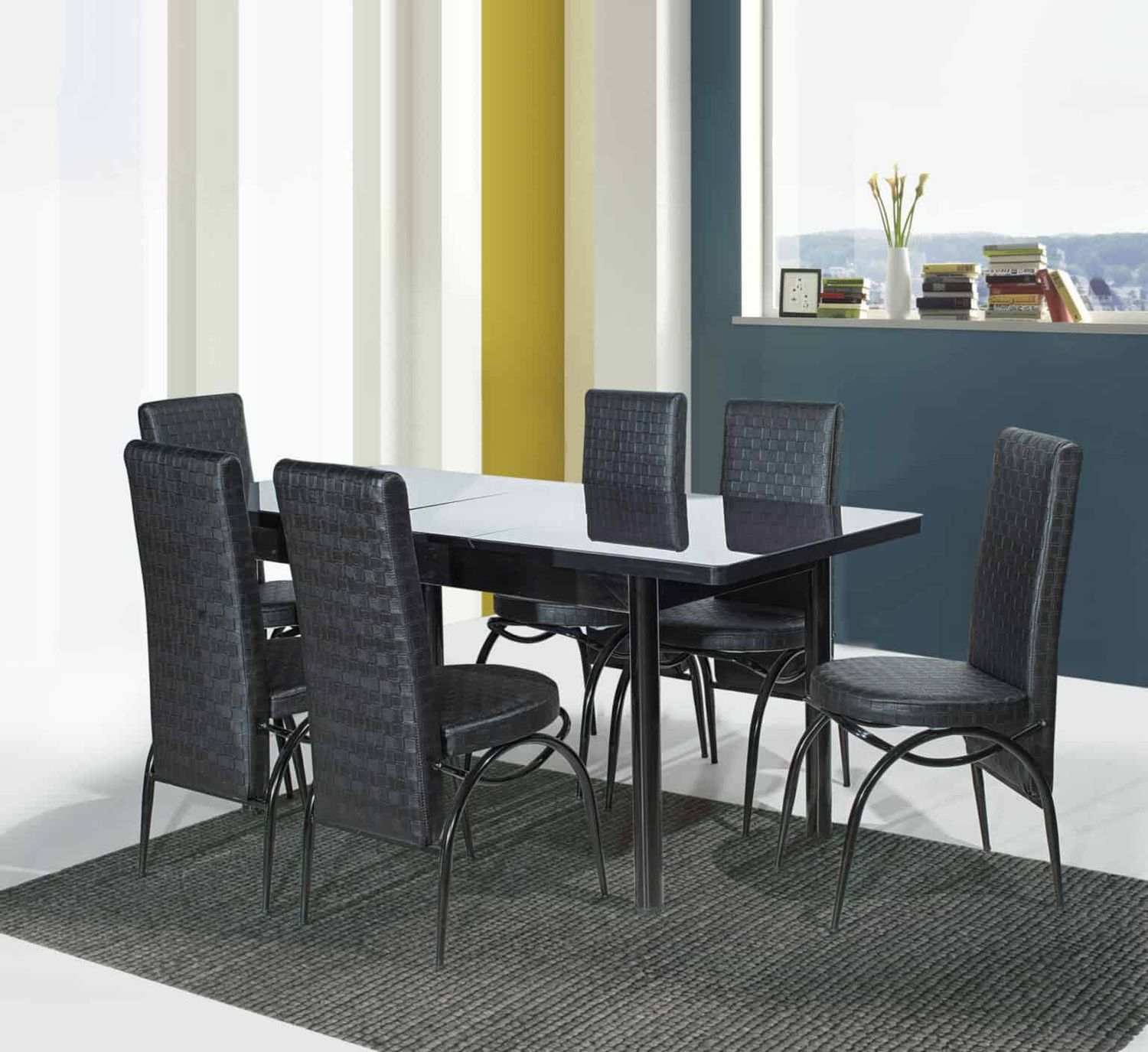 Dining Set Glass 1 + 6 Black
