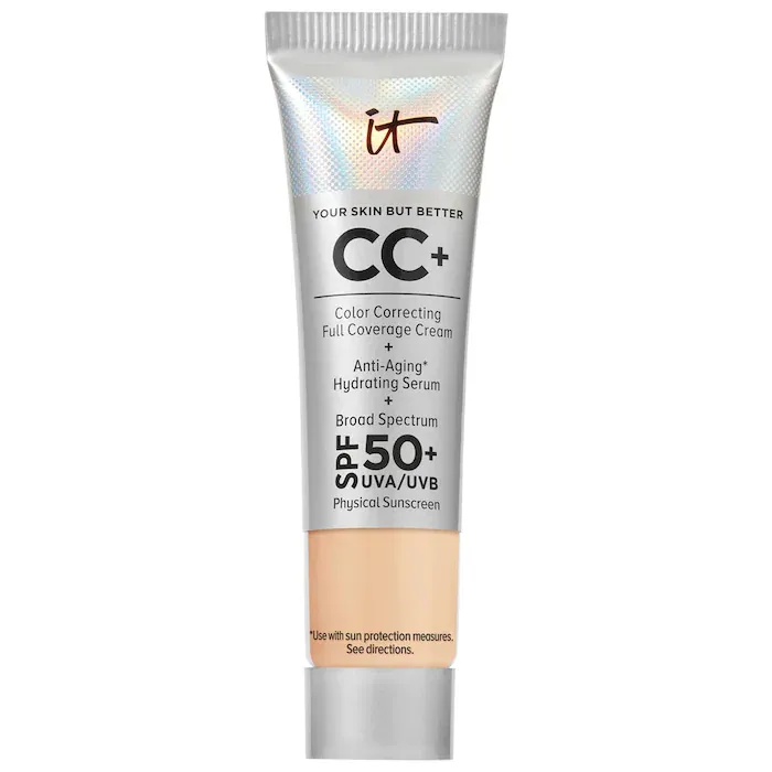 IT Cosmetics - Mini CC+ Cream Full Coverage Color Correcting Foundation with SPF 50+ | Light Medium - pink beige shade with cool undertones