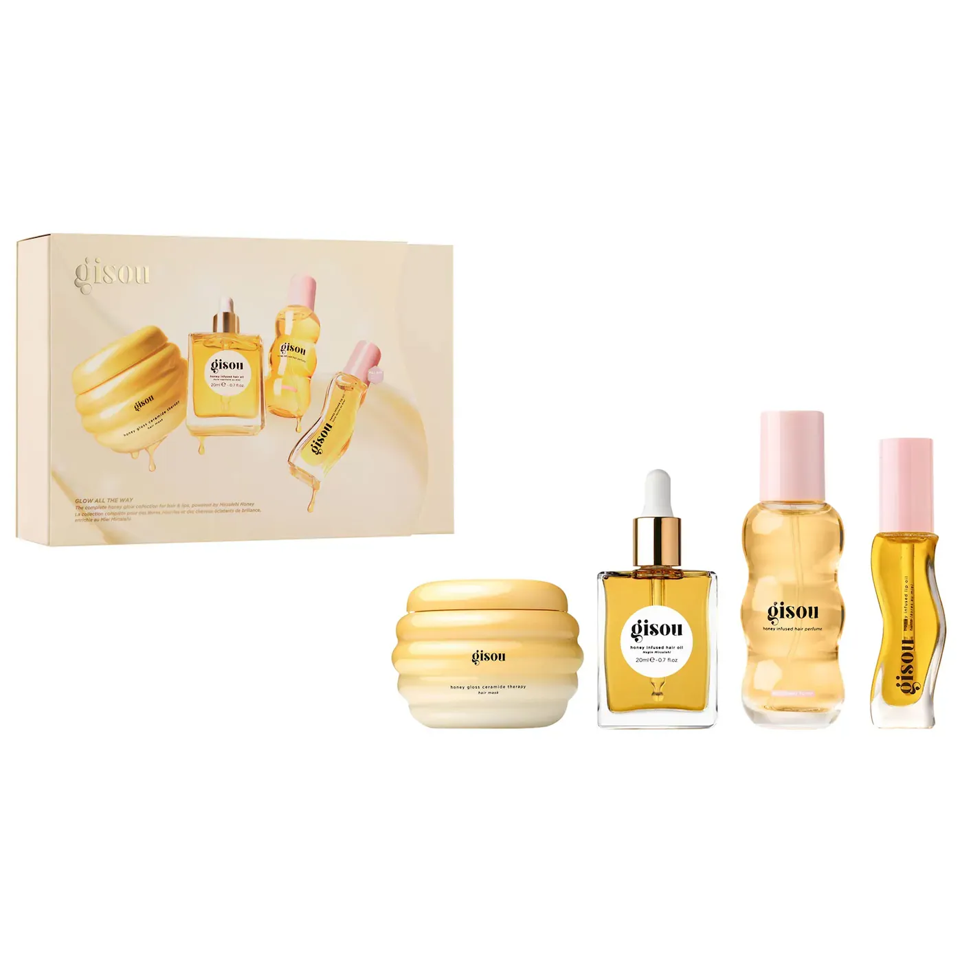 Gisou - Glow All The Way Hair  and lip Gift Set