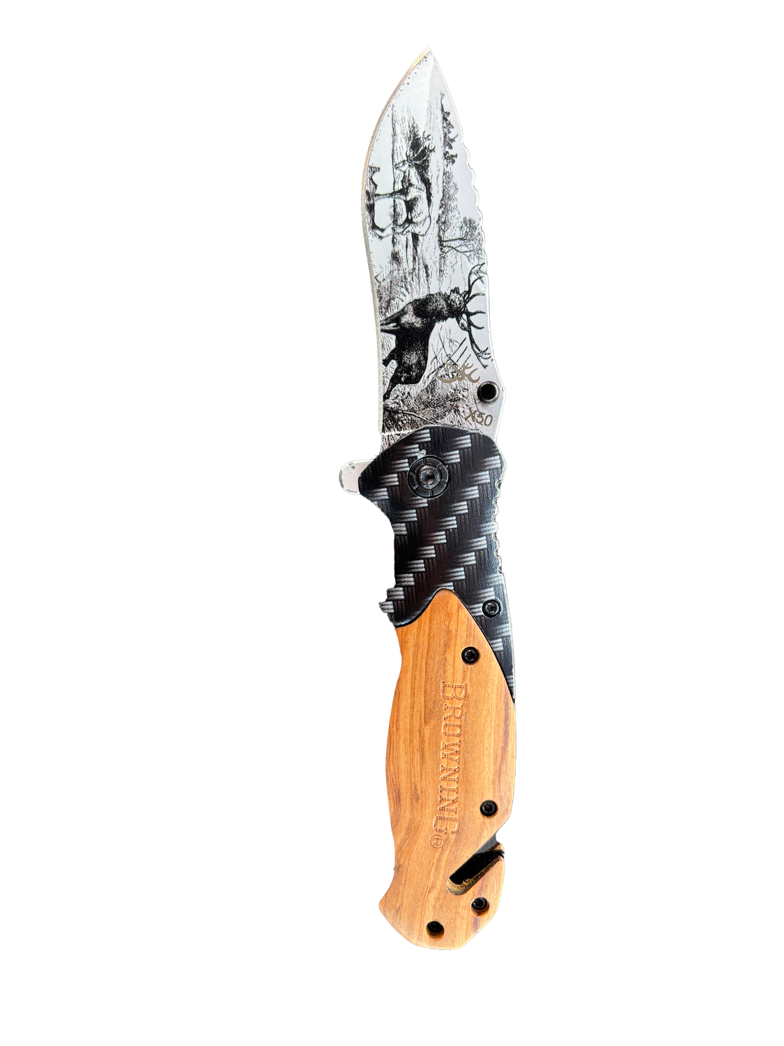 Medium Browning knife with forest scene on blade
