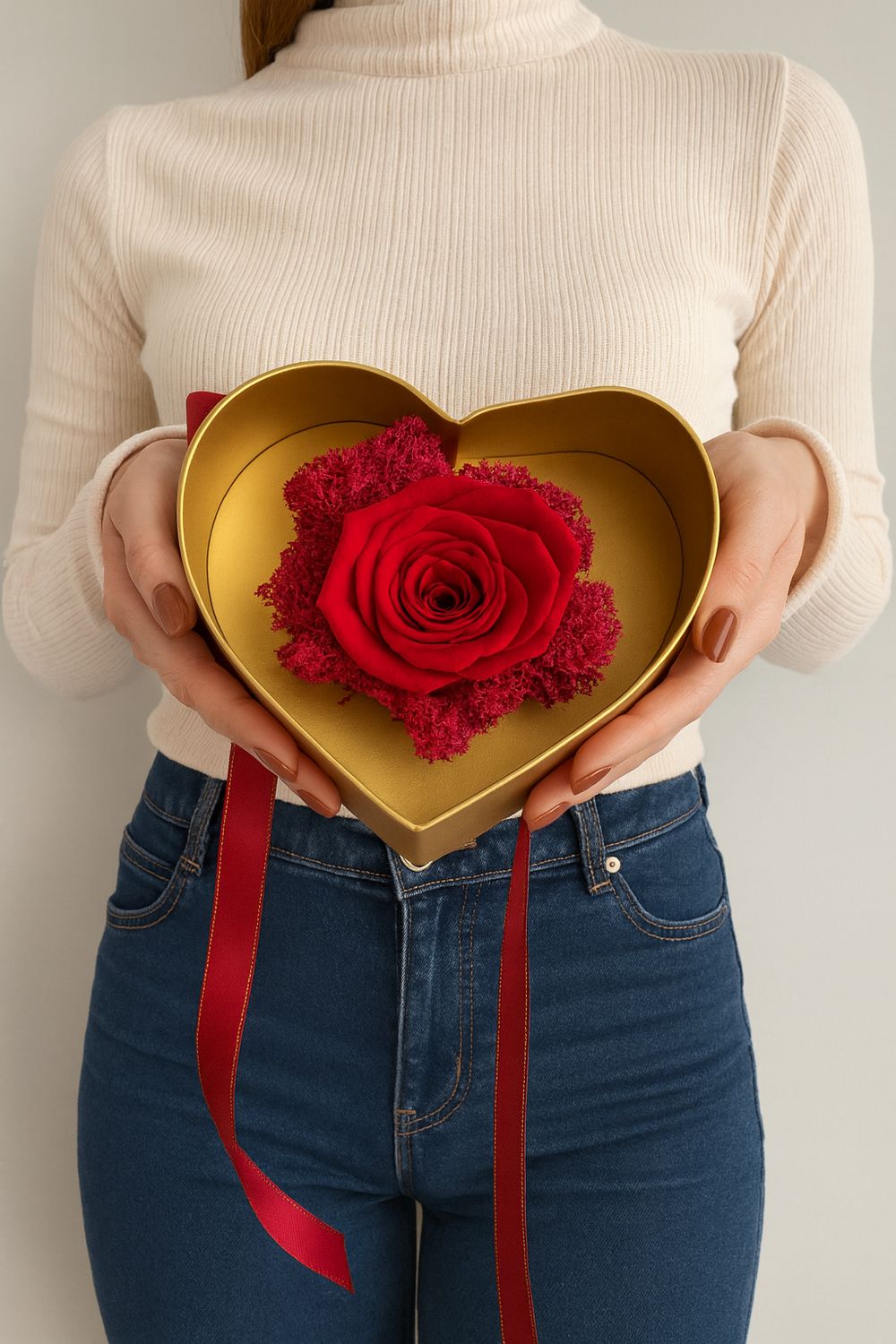 Wieczna róża w sercu - czerwona