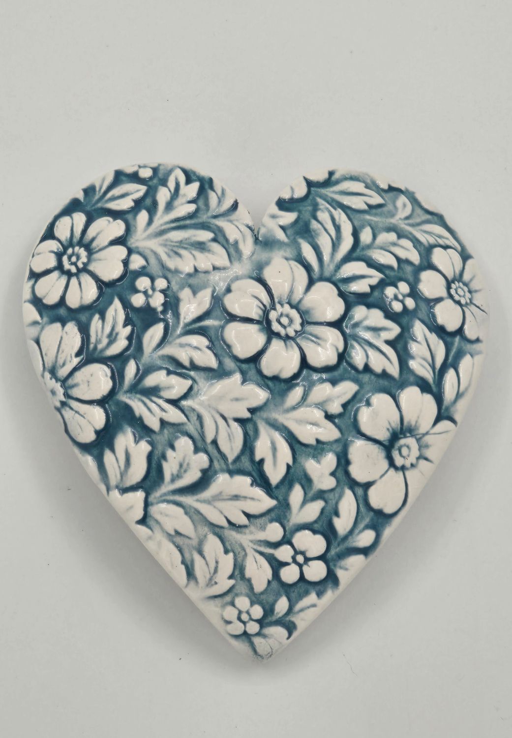 Aqua floral curved heart