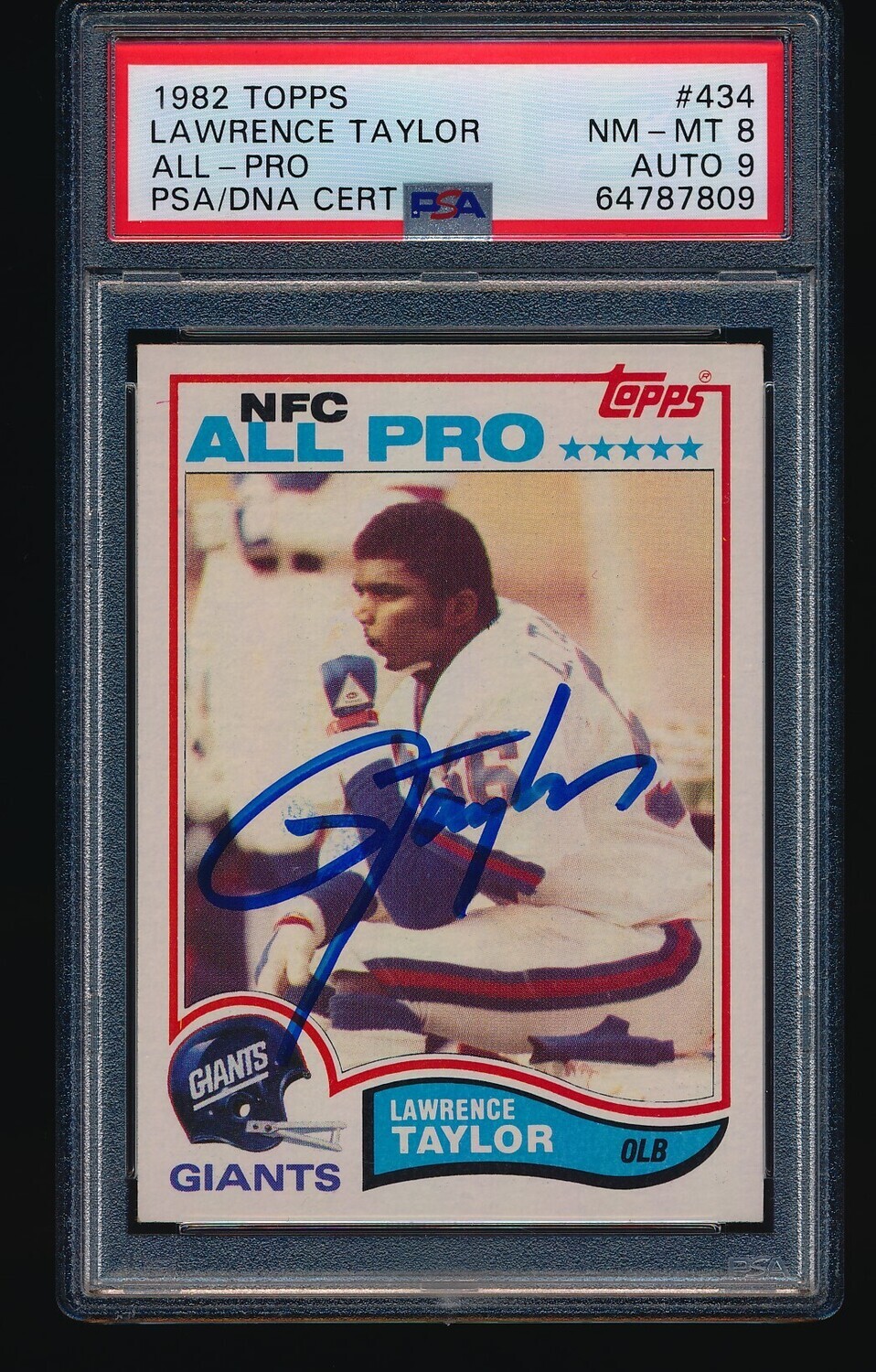1982 Topps Signed Autographed LAWRENCE TAYLOR Rookie #434 PSA 8 Auto 9
