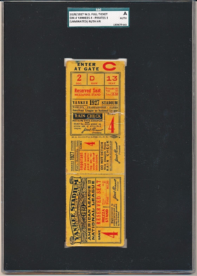 1927 World Series Game 4 FULL TICKET SGC Authentic - Ultra Rare