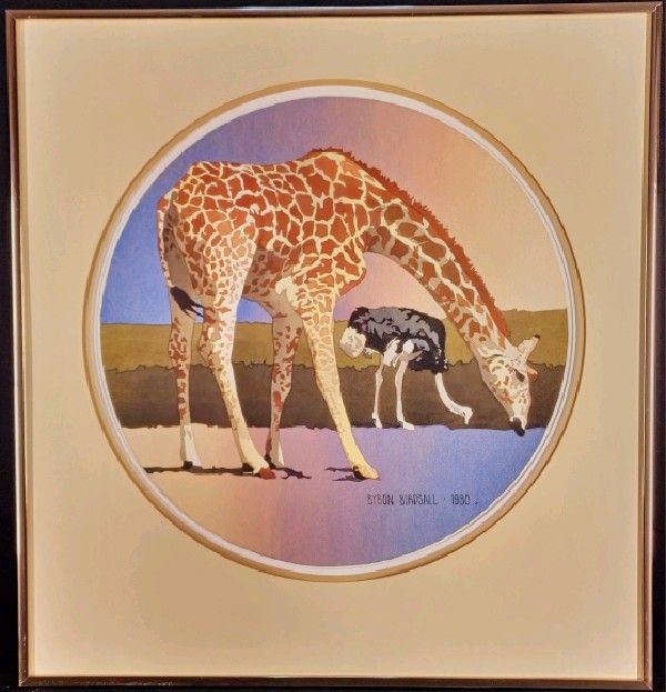 Byron Birdsall Original - A Giraffe &amp; Ostrich