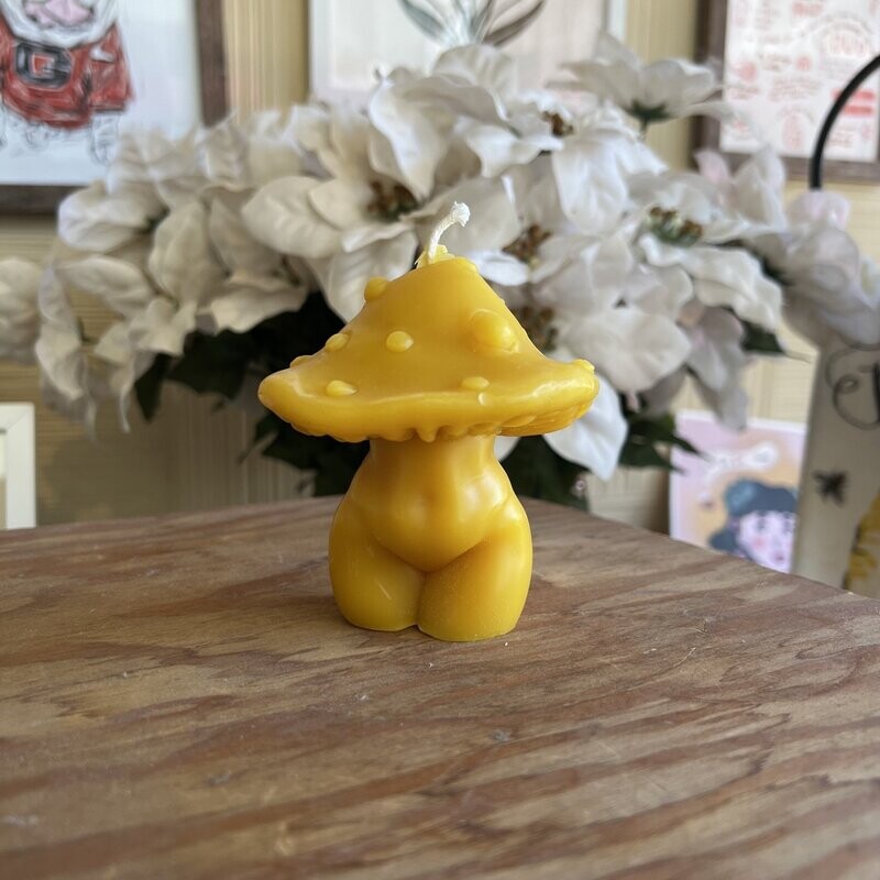 Mushroom Goddess Beeswax Candle