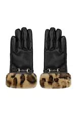 Handschoenen gesp met faux fur dierenprint.