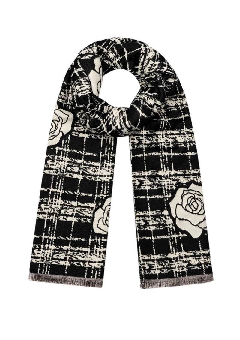Wintersjaal met roos detail - Zwart.