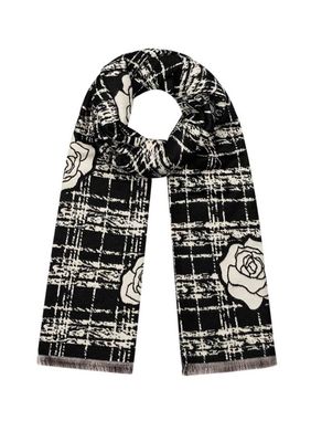 Wintersjaal met roos detail - Zwart.