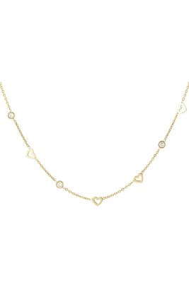 Ketting met hart en diamant bedels - roestvrij staal.