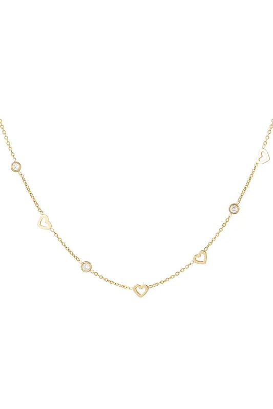 Ketting met hart en diamant bedels - roestvrij staal.