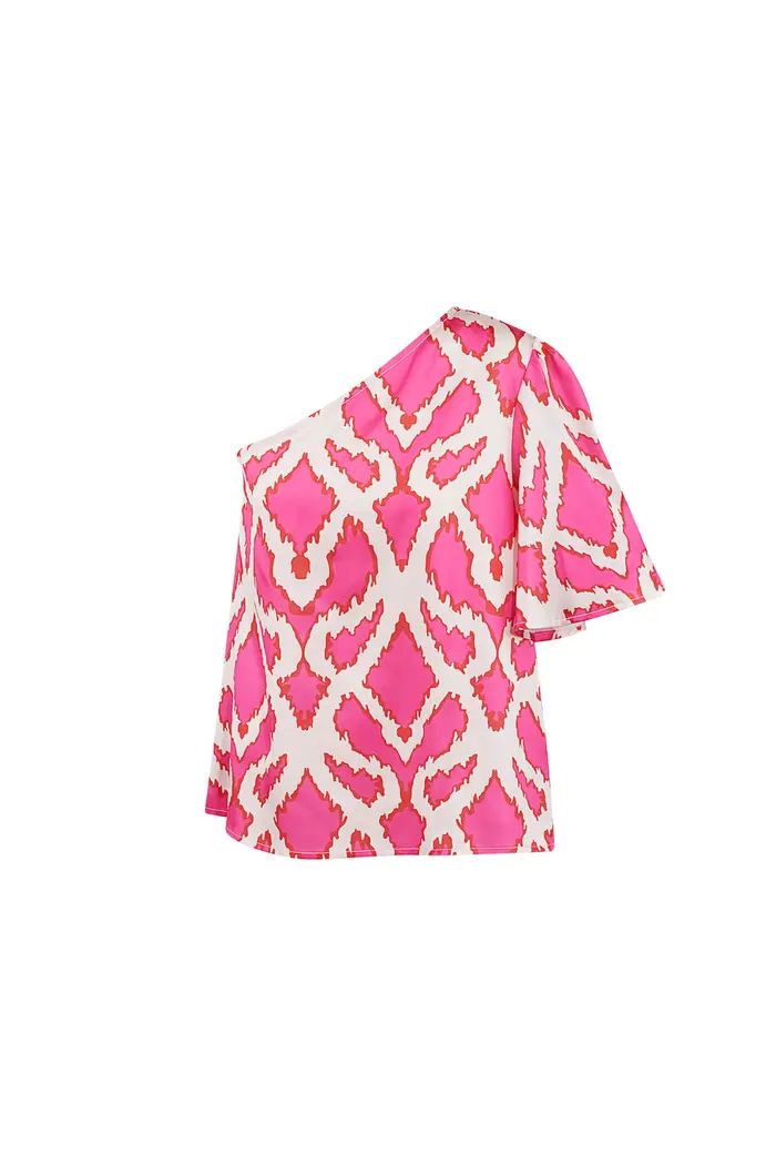 One-shoulder top tropical bliss - fuchsia.