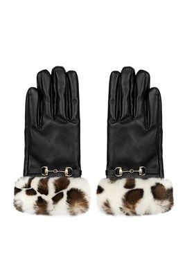 Handschoenen gesp met faux fur dierenprint.