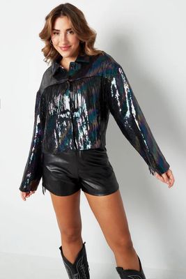 Jas met pailletten en franjes - zwart multi - S.