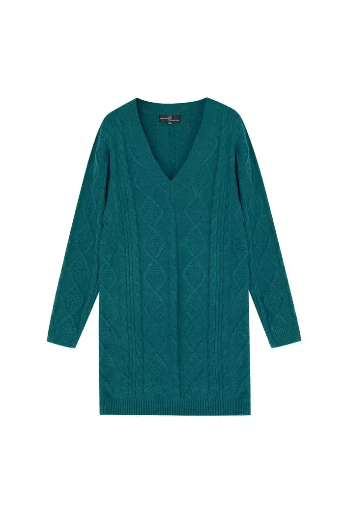 Gebreide truijurk met V-hals.