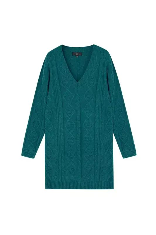 Gebreide truijurk met V-hals.