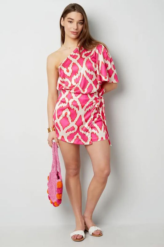 One-shoulder top tropical bliss - fuchsia.