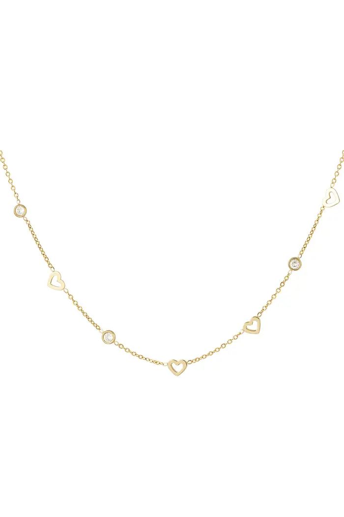 Ketting met hart en diamant bedels - roestvrij staal.