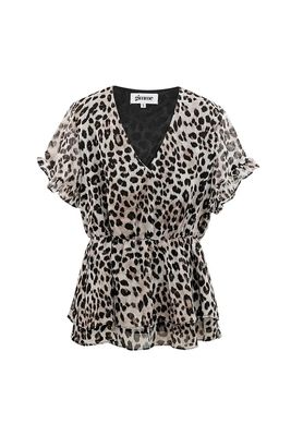 Peplum panterprint top - bruin.