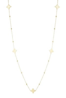 Lange ketting met vijf bloemen.