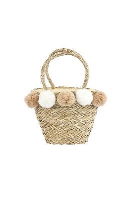 Strandtas met kleurrijke bolletjes.