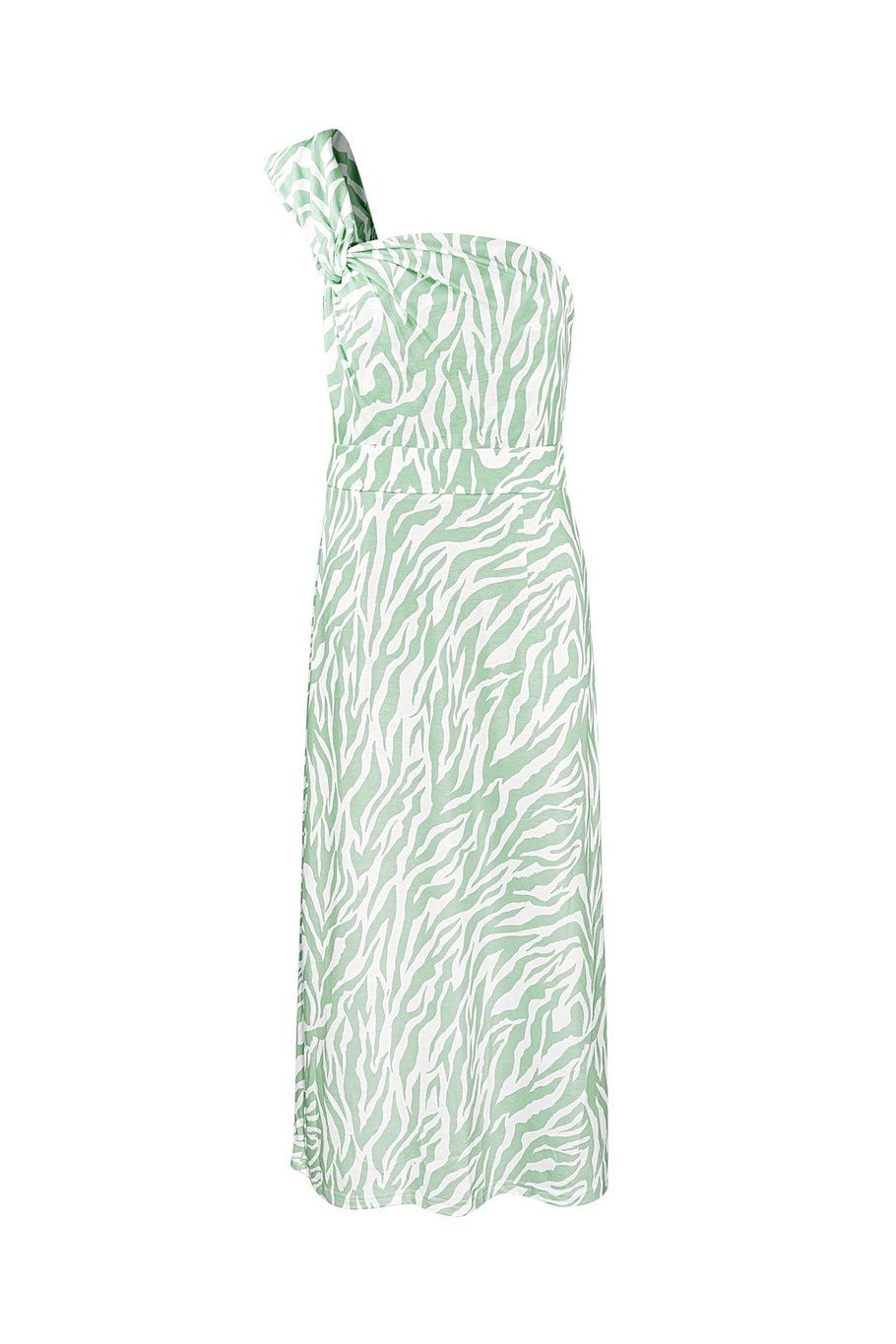 One shoulder zebra jurk.