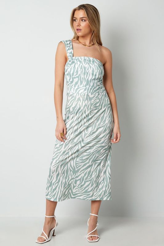 One shoulder zebra jurk.